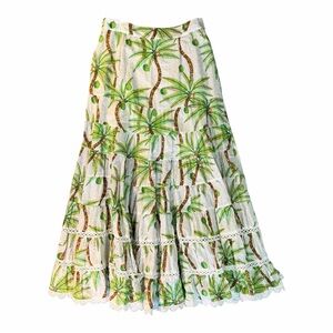 FARM Rio Swinging Palm Tropical Tiered Maxi Skirt S Boho Chic Resortwear Ruffle